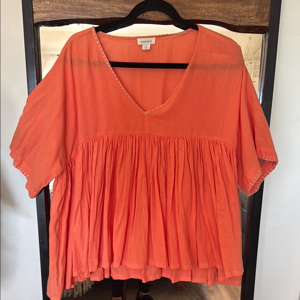 Sundance Orange Short Sleeve Boxy Blouse
